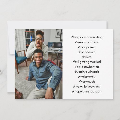 Your Top 12 Hashtags Photo Postponed Wedding Invitation