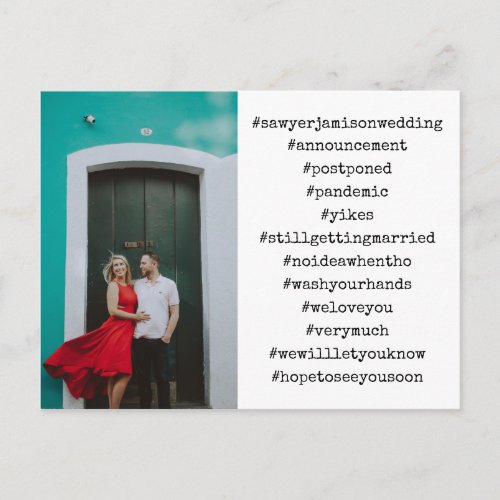 Your Top 12 Hashtags Photo Postponed Wedding Postcard