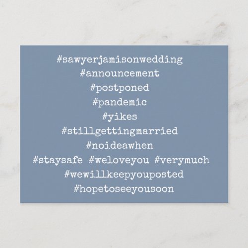 Your Top 12 Hashtags Postponed Wedding Faded Denim Postcard