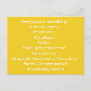 Your Top 12 Hashtags Postponed Wedding Mustard Postcard