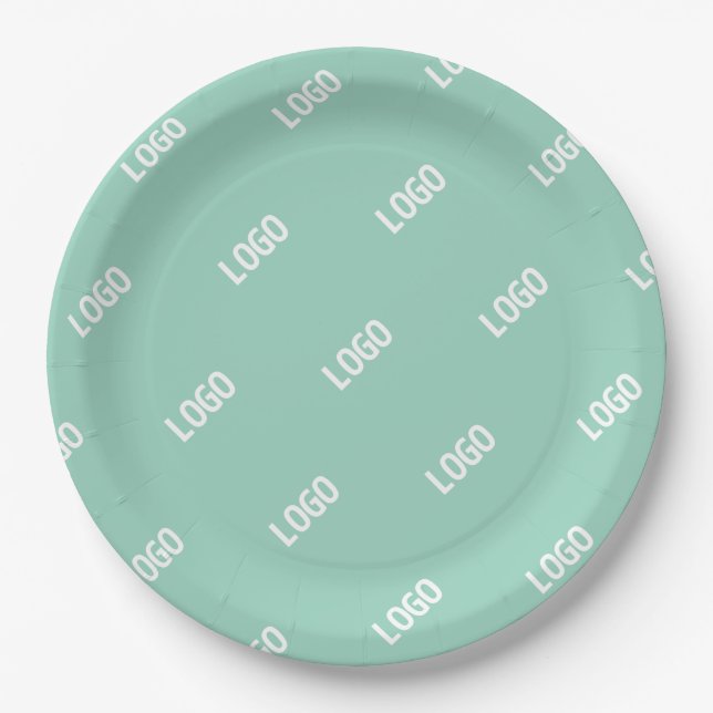 Your Uploaded Image or Logo Tiled | Light Teal  Paper Plates (Front)