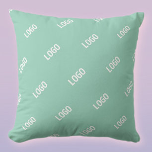 Your Uploaded Image or Logo Tiled   Light Teal  Throw Pillow