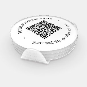 Your Uploaded QR code Plus Editable Circular Text Coaster Set