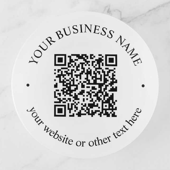 Your Uploaded QR code Plus Editable Circular Text Trinket Tray (Front)