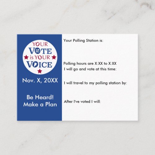Your Voice is Your Vote in Person Ballot Reminder Business Card