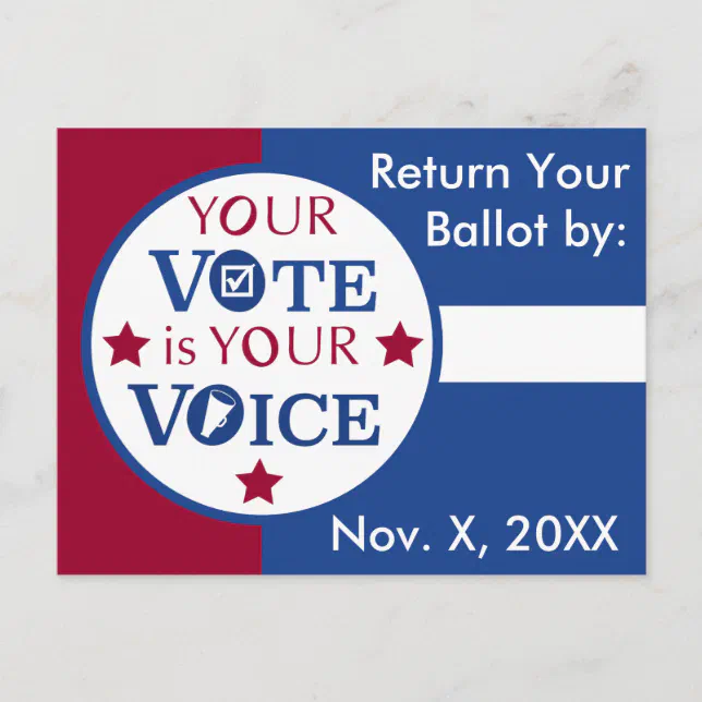 Your Voice is Your Vote Mail in Ballot Reminder Postcard Zazzle