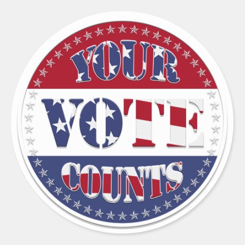 YOUR VOTE COUNTS Round with US Flag  50 Stars v2 Classic Round Sticker