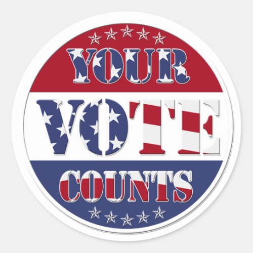 YOUR VOTE COUNTS Round with US Flag  Stars Classic Round Sticker