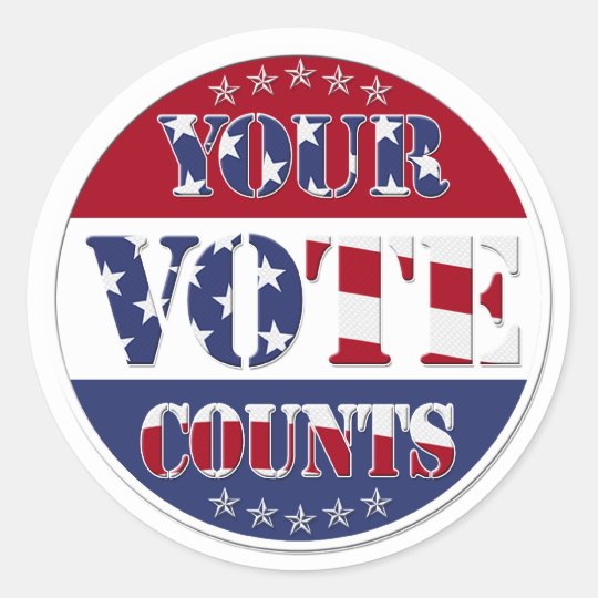 Your Vote Counts Round With Us Flag And Stars Classic Round Sticker 0914