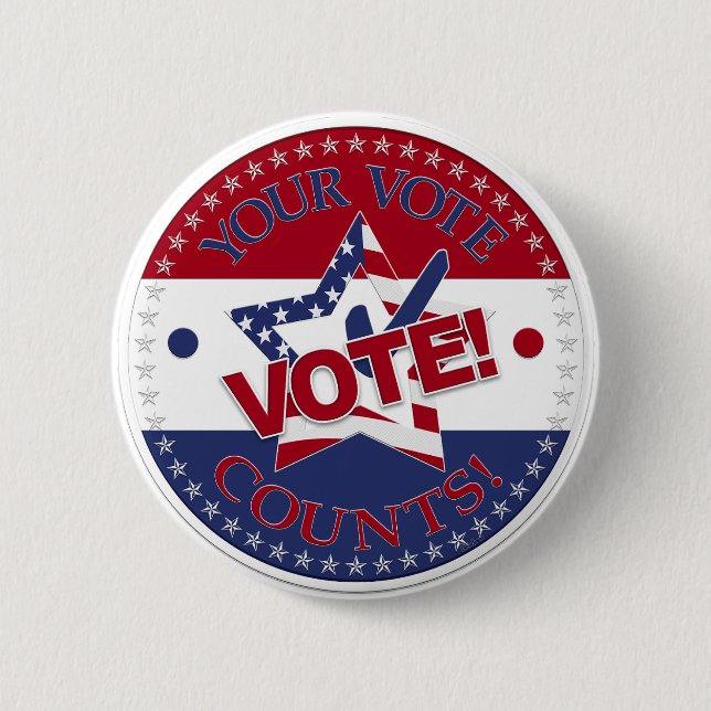 Your Vote Counts VOTE! Star Check Mark Button (Front)