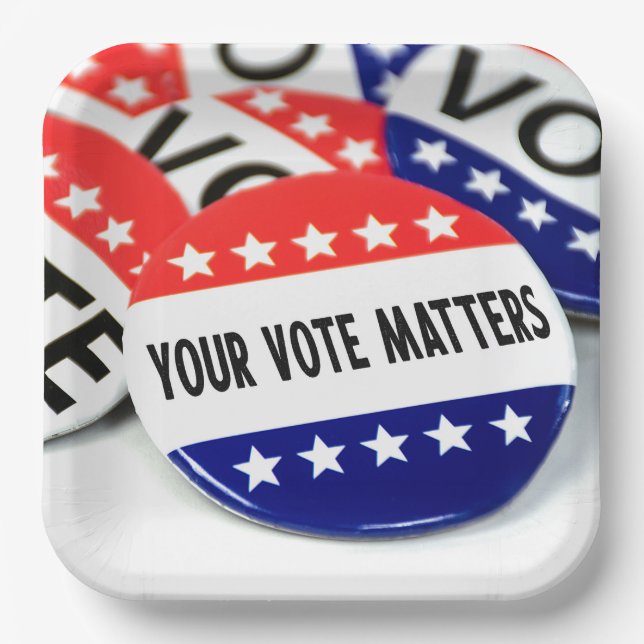 Your Vote Matters Election Pin Paper Plates (Front)