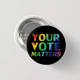 "your vote matters" pride colors button pin