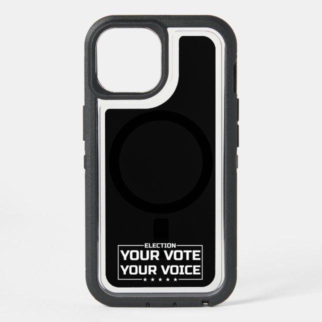 Your Vote Your Voice white font iPhone 15 Case (Back)