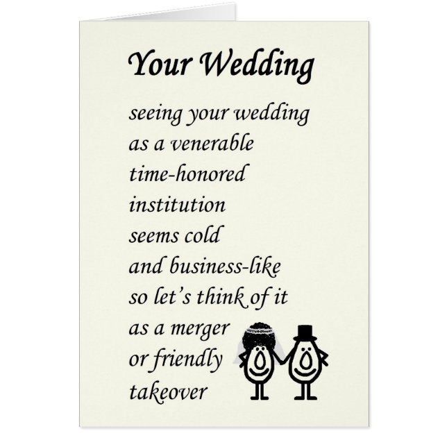 Your Wedding - a funny wedding poem Cards (Front)