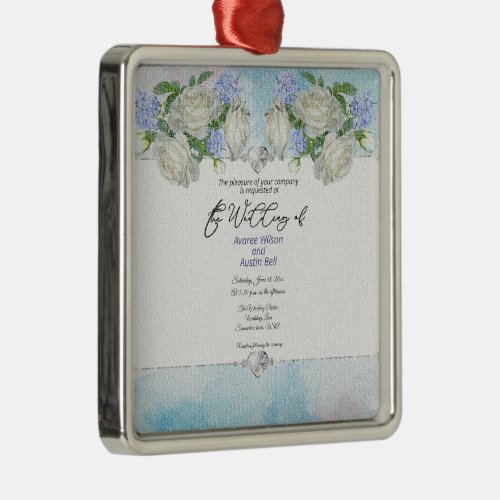 Your Wedding Invitation Photo In A  Metal Ornament