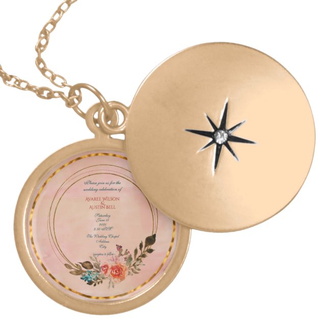 Your Wedding Invitation Photo On A  Gold Plated Necklace (Front)