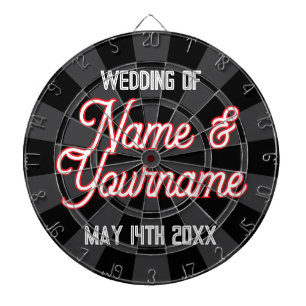 Your Wedding Names and Date on Black Charcoal Gray Dart Board