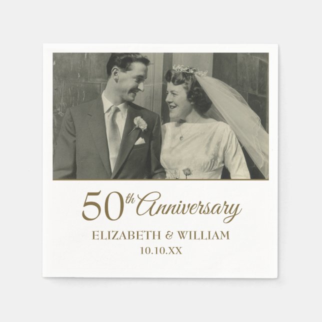 Your Wedding Photo 50th Anniversary Golden Napkins (Front)