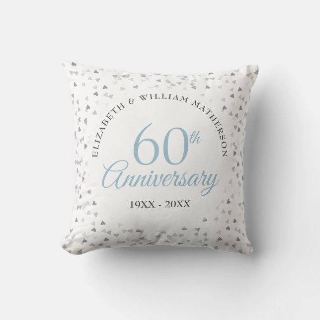 Your Wedding Photo 60th Anniversary Hearts Throw Pillow (Front)