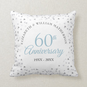 Your Wedding Photo 60th Anniversary Hearts Throw Pillow