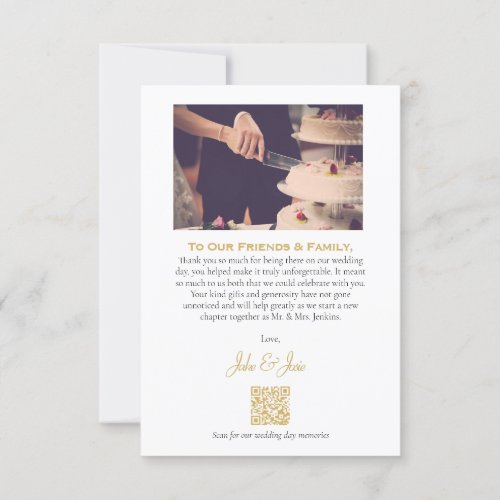 Your wedding photo and memories QR code Thank You Card