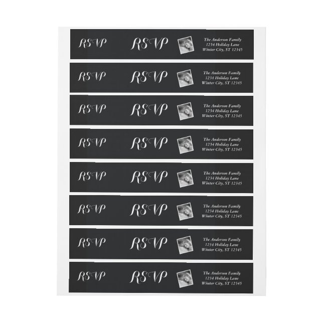 Your Wedding Photo RSVP Black Wrap Around Address Label (Sheet)