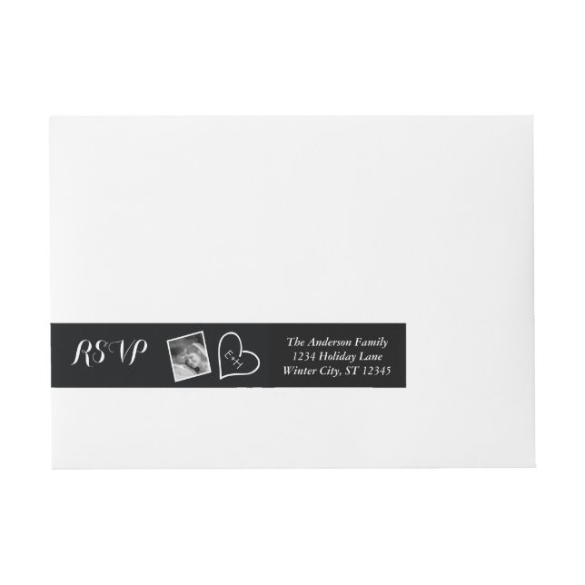 Your Wedding Photo RSVP Black Wrap Around Address Label (Front)