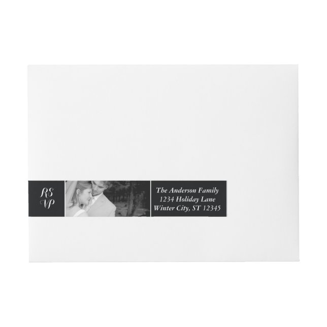 Your Wedding Photo RSVP Black Wrap Around Address Label (Front)
