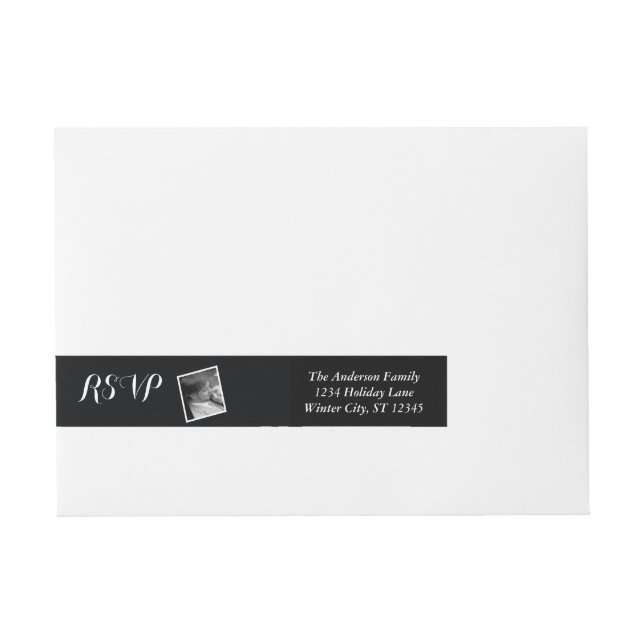 Your Wedding Photo RSVP Black Wrap Around Address Label (Front)