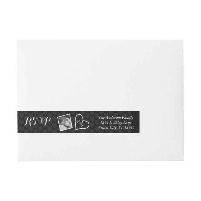 Your Wedding Photo RSVP Black Wrap Around Address Label (Front)