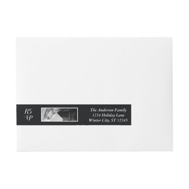 Your Wedding Photo RSVP Black Wrap Around Address Label (Front)