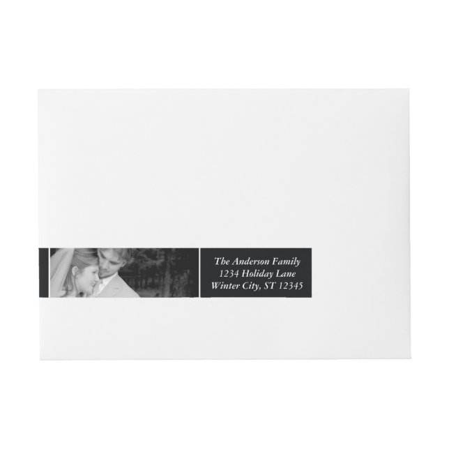 Your Wedding RSVP Black with photo Wrap Around Address Label (Front)