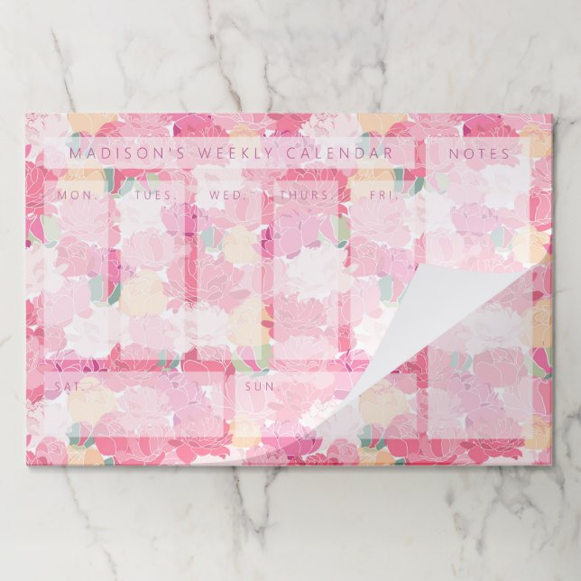 Your Weekly Calendar: Pink Peony Pattern Paper Pad (Folded)