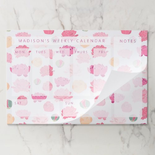 Your Weekly Calendar Pink Peony Pattern Paper Pad