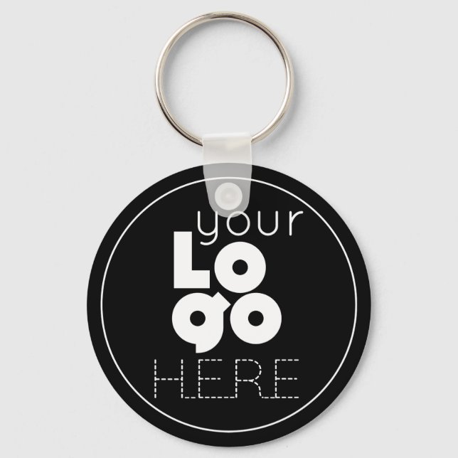 your white business logo on simple black button keychain (Front)