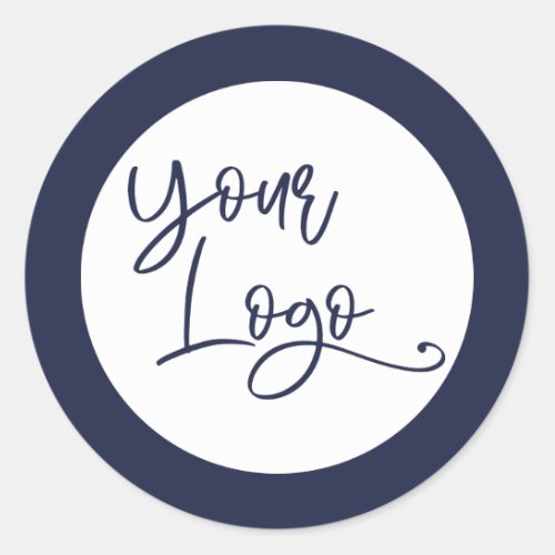 Your White Logo on Simple Navy Blue Classic Round  Classic Round Sticker