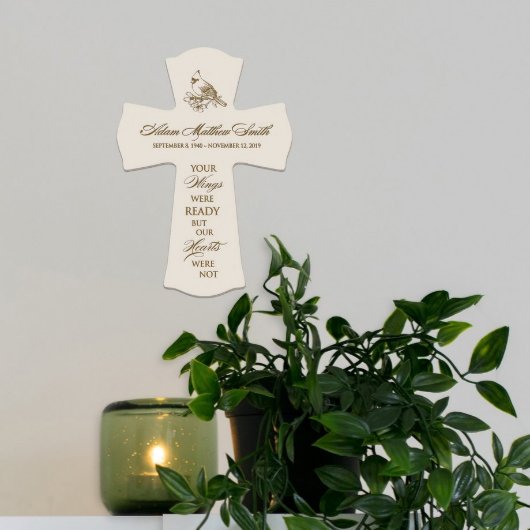 Your Wings Cute Cardinal Memorial Wall Cross (Front)