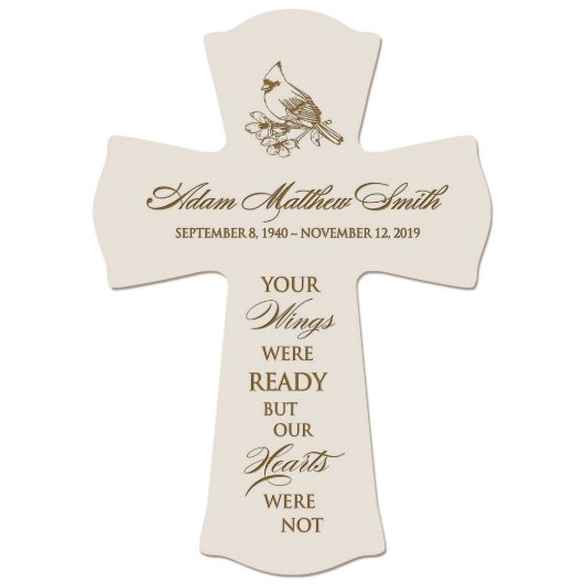 Your Wings Cute Cardinal Memorial Wall Cross (Front)