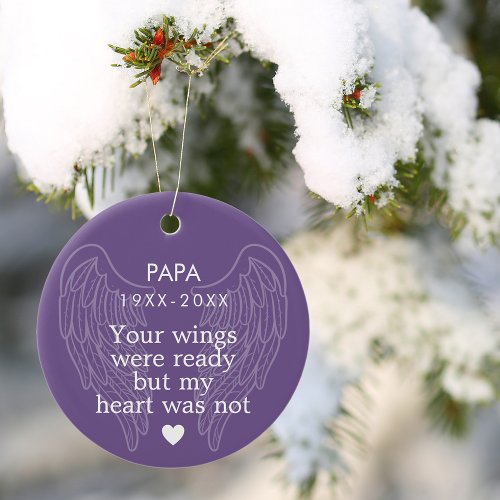 Your Wings Personalized Memorial Heart Purple Ceramic Ornament