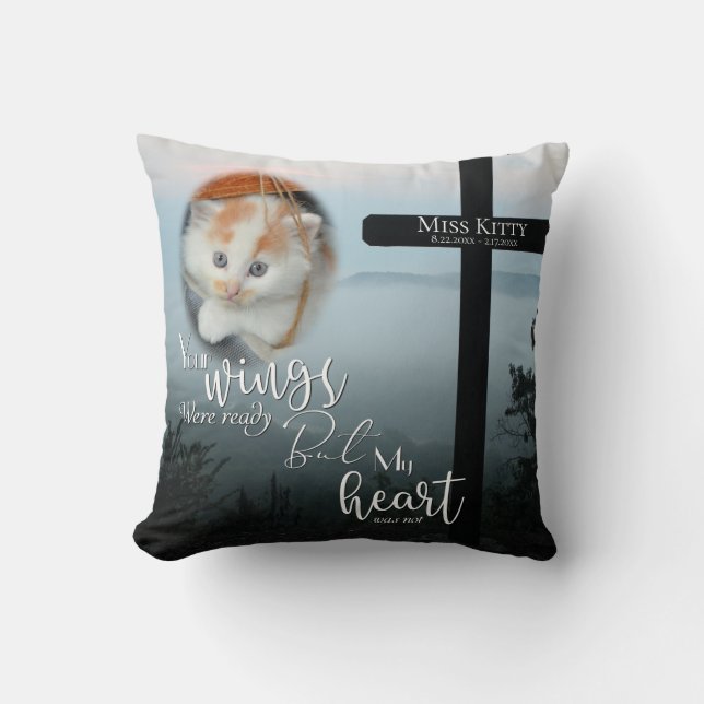 Your Wings Were Ready Cat  Memorial PHOTO Throw Pillow (Front)