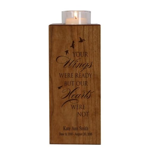 Your Wings Were Ready Cherry Wood Candle Holder