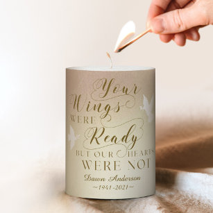 Your Wings Were Ready Memorial Keepsake Dove Pillar Candle