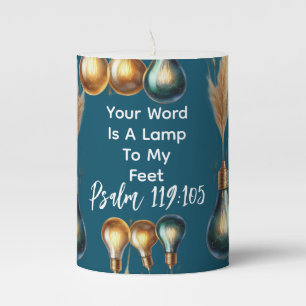 Your Word Is A Lamp To My Feet Candle   Blue Gold 