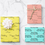 Your Words for Mom on her Birthday Gift Wrapping Paper Sheets<br><div class="desc">You change the NAME and phrase on each sheet of paper. Using the Color Picker Tool you may also change the background color.</div>