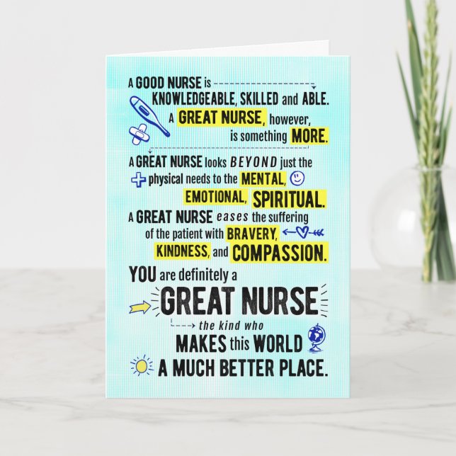 You're a Great Nurse, Making World a Better Place Card (Front)