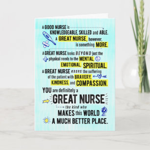 You're a Great Nurse, Making World a Better Place Card