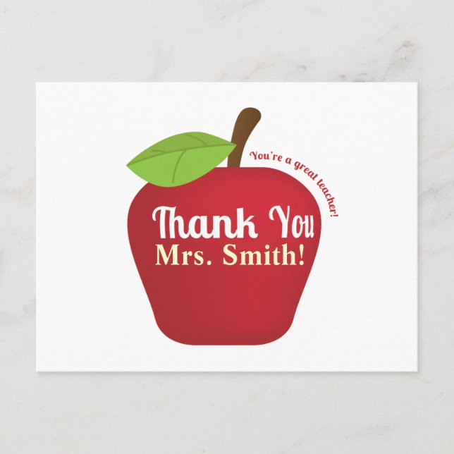 You're a great teacher! Teacher appreciation apple Postcard (Front)
