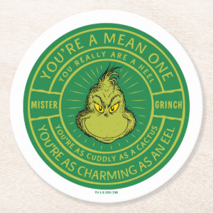 You're a Mean One Mister Grinch Badge Round Paper Coaster