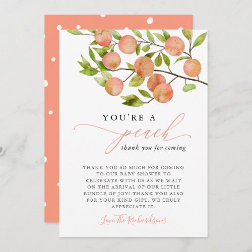 Youre A Peach Baby Shower Thank You Card