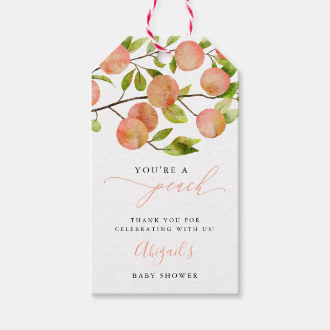 You're A Peach Baby Shower Thank You Gift Tags | Zazzle